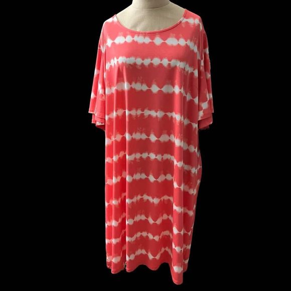Kim Rogers Coral/White Angel Sleeve Dress / SZ: 4X / NWT